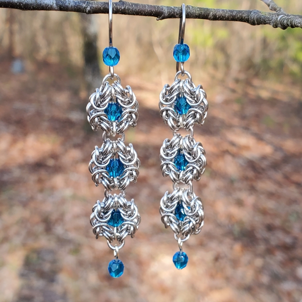 Fire Polished Glass and Chainmaille Earrings